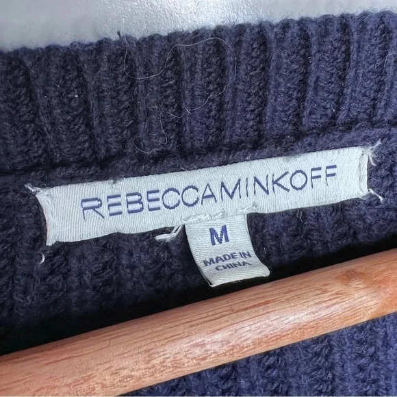Rebecca Minkoff Teresa Navy Cropped Ribbed Bell Sleeve Sweater Size Medium - Picture 6 of 8